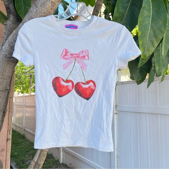 Edikted Cherry Heart Baby Tee Top. - Picture 2 of 12